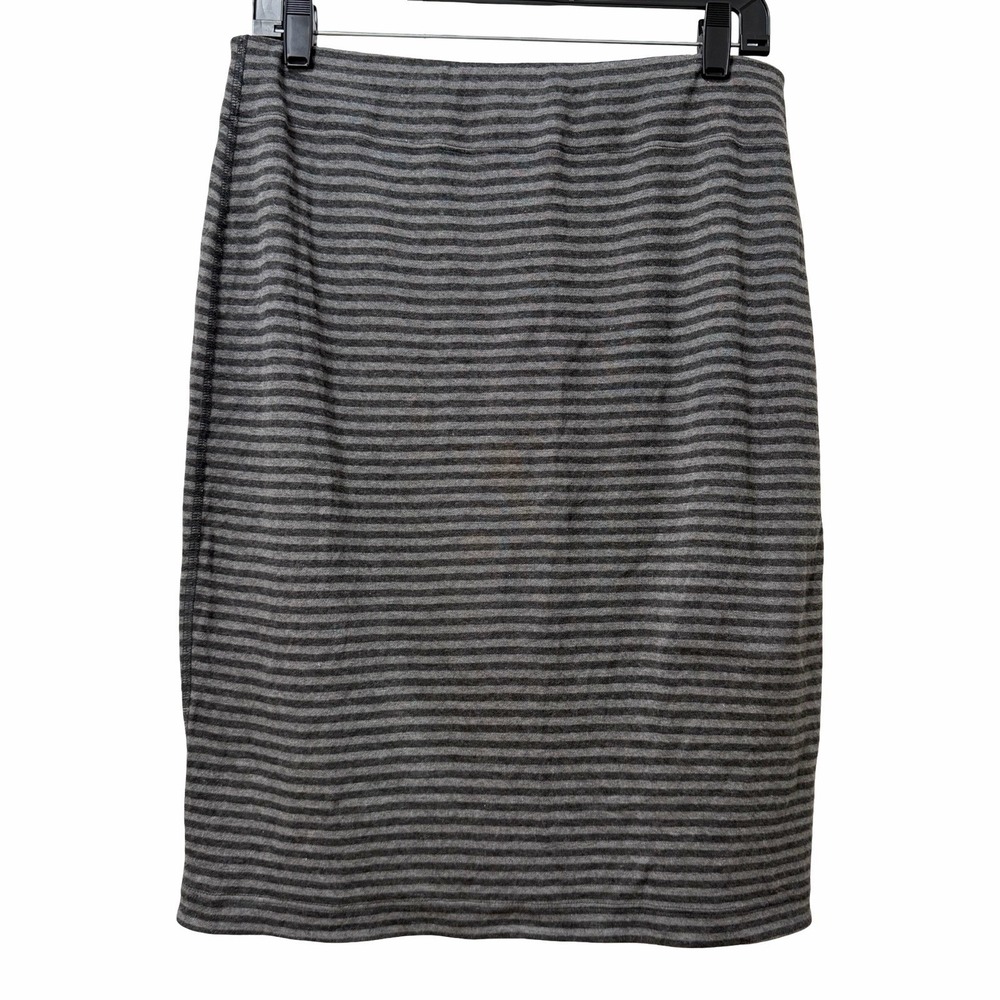 Eileen Fisher Striped Elastic Waist Pull‎ On Reversible Skirt Size M Gray